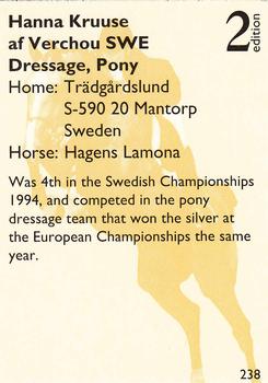 1995 Collect-A-Card Equestrian #238 Hanna Kruuse af Verchou / Hagens Lamona Back